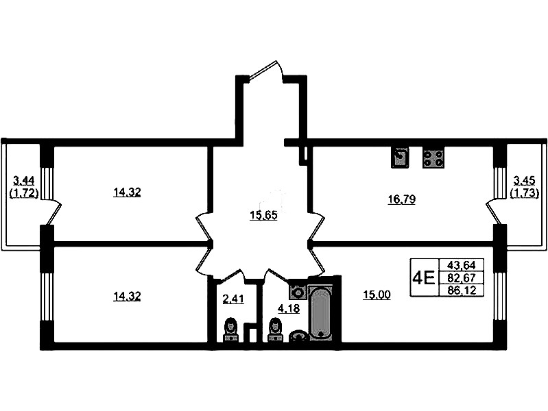 3-комнатная квартира 86.12 м², 1/4 эт., ЖК «Новая история»